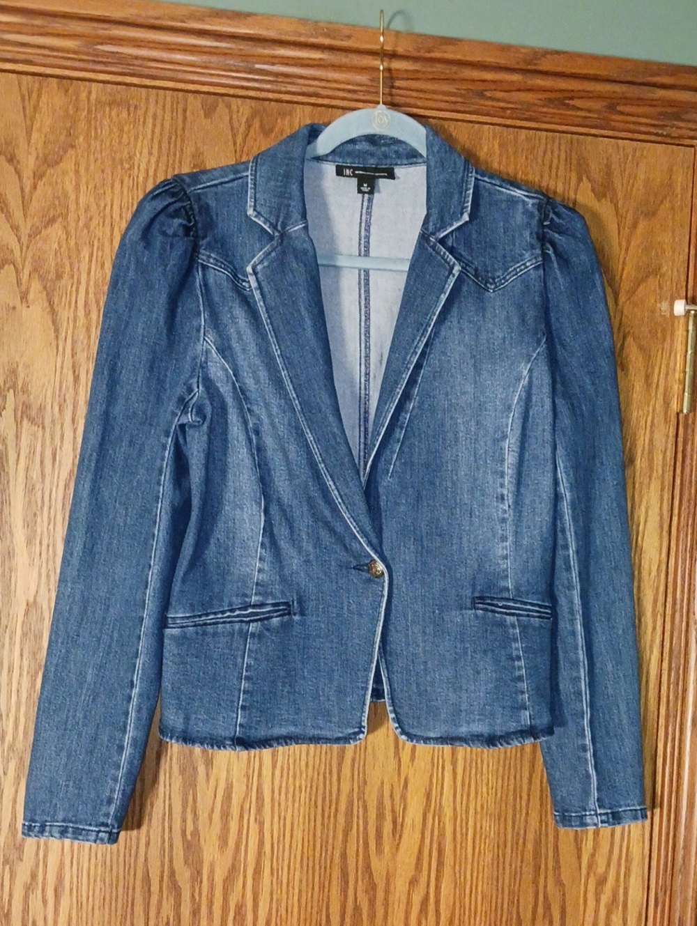 Women's INC International Concepts One Button Blazer Style Jean Jacket